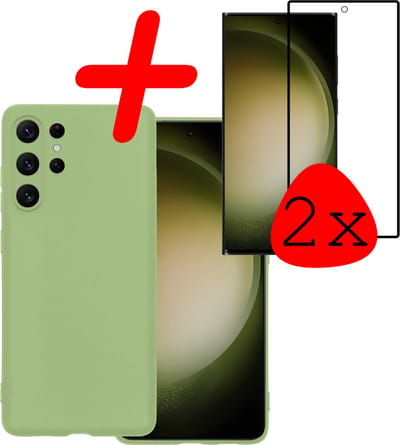 Hoesje Met 2x Screenprotector - Geschikt voor Samsung Galaxy S23 Ultra - Sterk & Shockproof - Back Cover - Siliconen Case - Telefoon Hoes - Groen