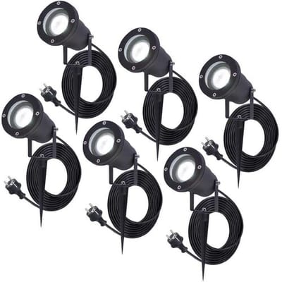 6x HOFTRONIC Sydney - GU10 Tuinspot voor buiten - 1.5 Meter kabel met eurostekker - 5 Watt 450 lumen - Aluminium Prikspot met grondspies - IP65 waterdicht - 6000K daglicht wit - Ook te gebruiken als wandspot - Gazon spotlight - Schijnwerper