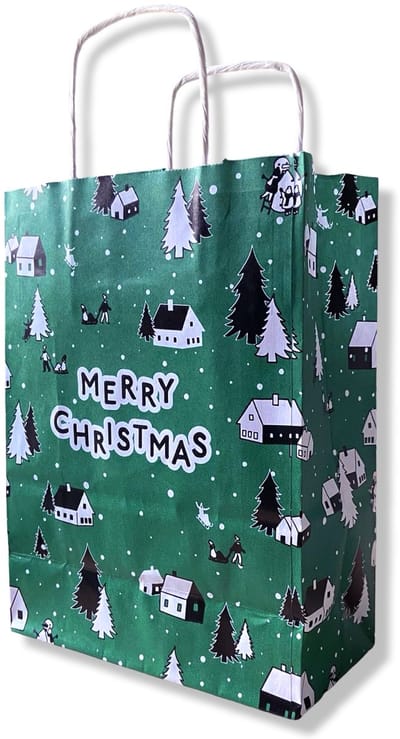 5 Kerst Cadeau tasjes - Papier - Zwart/Goud - Merry Christmas - 18x8x24cm (A5) - Kadotasjes