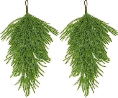 Set van 2 Kunststof Kerst Drupdragers, 68 cm, Realistische Dennengroen Krans voor Deuren, Ramen en Haarden Decoratie