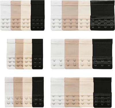24-delige set elastische bh-extensies voor dames, zacht en comfortabel, in wit, zwart, Beige en abrikoos, 6 maten beschikbaar, perfect voor extra comfort en pasvorm