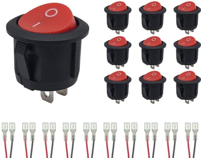 ProRide Wipschakelaar ON/OFF KCD2-202 - met Aansluitkabels - 2-pins - Rond ?20mm - 250V/6A - Rood - 10 stuks