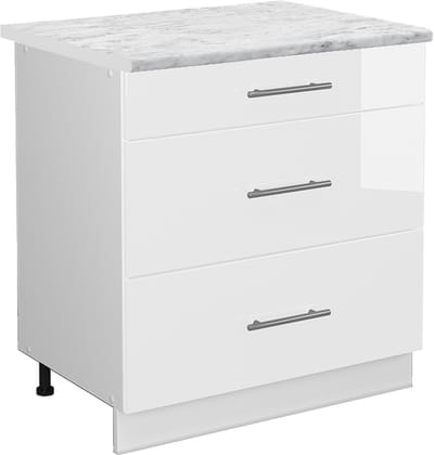 Vicco Fame-Line Keukenonderkast – 80 cm met 3 laden, WB Marmer Wit Hoogglans