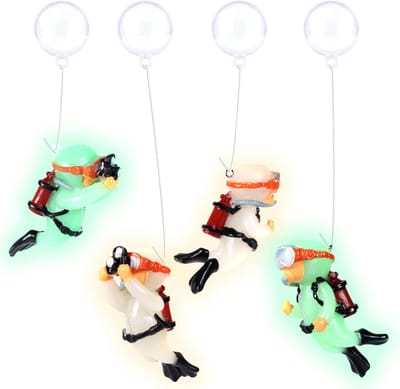 Dailygoods - LUTER 4st Lichtgevend Duiker Aquarium Decoraties, Drijvende Aquarium Accessoires Glow in The Dark Schattige Kleine Duiker Aquarium Fish Tank Accessories Decorations (2 Groen, 2 Wit)