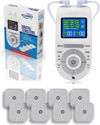Kluvaro KRES100B Tens apparaat & EMS trainer - voor Pijntherapie Spierstimulatie en Ontspanning - AB trainer - 8 Elektroden
