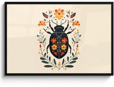 Poster in lijst - Fotolijst 120x80 cm - Posters - Bloemen - Oranje - Planten - Sierlijk - Posterlijst zwart - Decoratie - Wanddecoratie woonkamer - Muurdecoratie slaapkamer