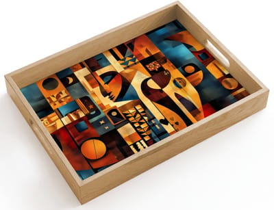 Dienblad hout 40x30 cm - Schootdienblad - Figuren - Abstract - Symbolen - Borrelplank rechthoek - Plateau dienbladen