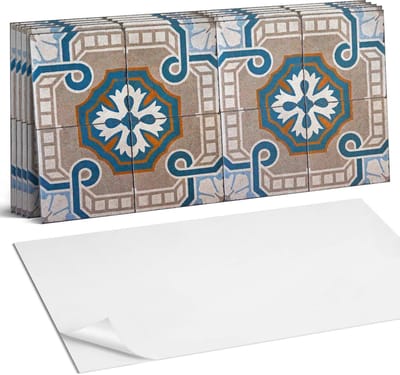 Coloray Plaktegels - Mozaïekpatroon met ornamenten Wandtegel Zelfklevend - 60 cm x 30 cm - Grijs Plaktegels - 6 stuks - Rechthoek PVC Tegels - Plaktegels Keuken - Zelfklevende Vloertegels Badkamer - Vinyl Tegels Zelfklevend - Zelfklevende Wandtegels