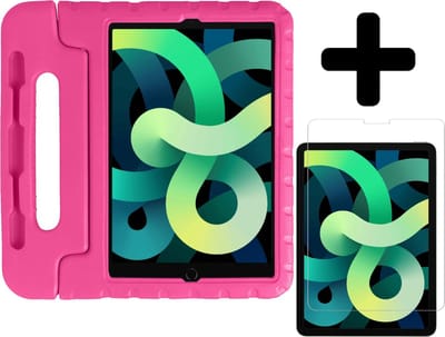 Hoes - Geschikt voor Apple iPad Air 4 (2020) - 10.9 inch - 4e Generatie - Met Screenprotector - Kinderhoes Shockproof Bumper - Kidsproof Case - Tablet Hoesje - Kinder Hoesje Cover - Roze