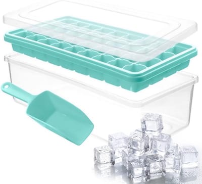 IJsblokjesbak met deksel - IJsvormen container - Dranken koelen - 36 ijsblokjes per keer - Compact formaat - Aqua