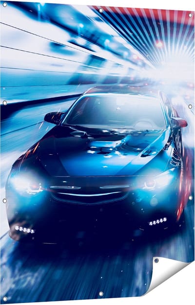 Gards Tuinposter Zwarte Sportwagen Auto - Abstract - 90x120 cm - Tuindoek - Tuindecoratie - Wanddecoratie buiten - Tuinschilderij