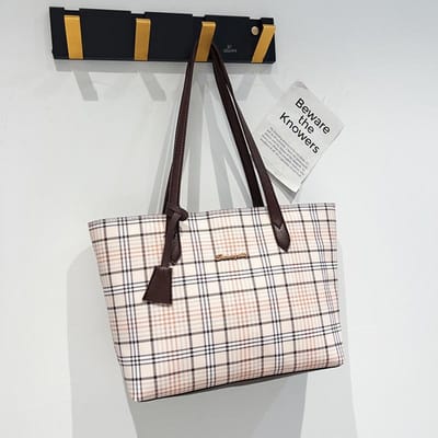 Sac fourre-tout à imprimé écossais, sac à bandoulière grande capacité, nouveau sac de shopping pour femme brun foncé