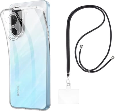 Set met hoesje en nekband voor xiaomi redmi a5 4g eu version - Flexibele, transparante TPU-bescherming, verstelbare universele nekband voor mobiele telefoons, zwarte nekband, transparante draagriem van Phonillico®