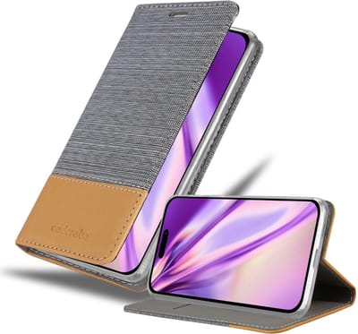 Cadorabo Hoesje geschikt voor Apple iPhone 14 PRO in LICHTGRIJS BRUIN - Beschermhoes met magnetische sluiting, standfunctie en kaartvakje Book Case Cover Etui