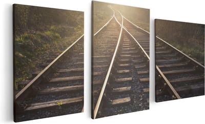 Artaza Canvas Schilderij Drieluik Twee Kruisende Rails Spoorwegen - 120x60 - Foto Op Canvas - Canvas Print
