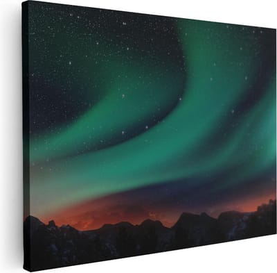 Artaza Canvas Schilderij Noorderlicht - 40x30 cm - Klein - Wanddecoratie Woonkamer - Muurdecoratie Landschap - Kamer Accessoires Sterren