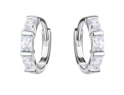 Joy|S - Zilveren oorringen - 11 mm/ 2 mm - zirkonia rechthoekjes - klap scharnier sluiting - oorbellen