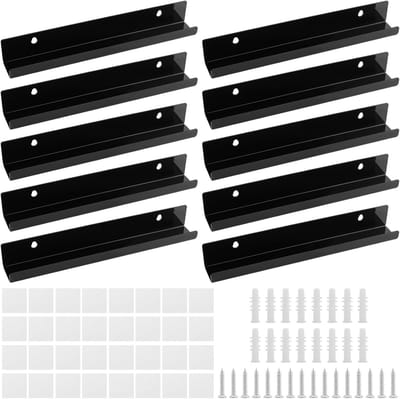 Vinyl Platen Houder Wandmontage - 10 Stuks 30cm Zwart, Drijvende Plank voor Platen en Albums, Decoratieve Wanddecoratie