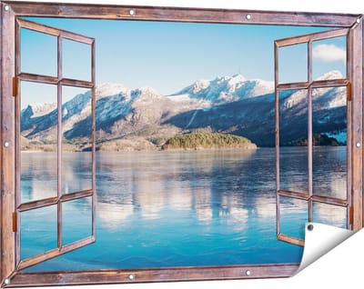 Gards Tuinposter Doorkijk Meer bij het Bergen Landschap in Noorwegen - 120x80 cm - Tuindoek - Tuindecoratie - Wanddecoratie buiten - Tuinschilderij