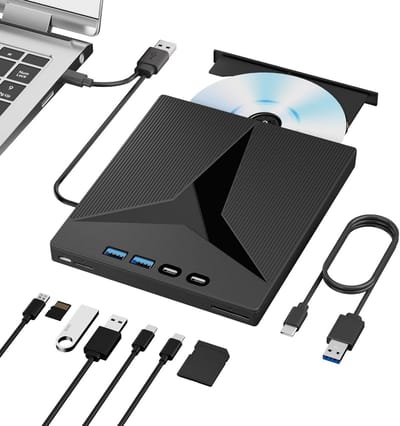 Externe CD Drive - Draagbare DVD Speler - Laptop Uitbreiding - USB 3.0 Type-C - SD TF Kaart - Zwart