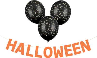 PartyDeco Halloween feestslinger/spandoek - 2,5 meter - oranje - van papier - incl. ballonnen