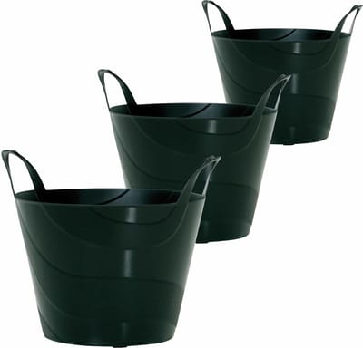 Set van 3x stuks kunststof flexibele emmers/wasmanden/kuipen zwart in verschillende formaten 15-30-45 liter