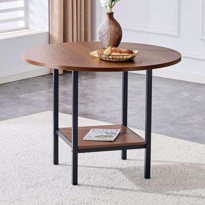 MODFU Ronde Eettafel - Met Opbergrek - Modern Minimalistisch - Voor Eetkamer Of Keuken - MDF En Metaal - Walnootkleur - 100 Cm