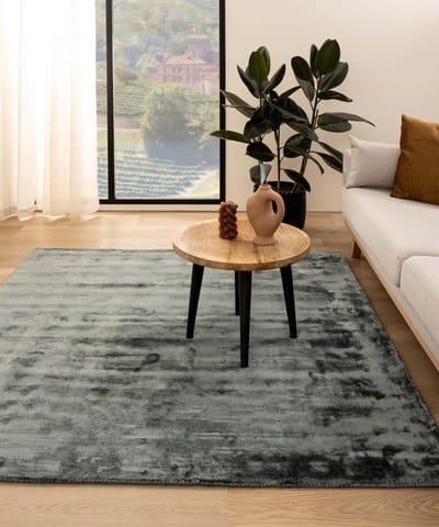 Viscose vloerkleed vierkant - Pearl blauw 100x100