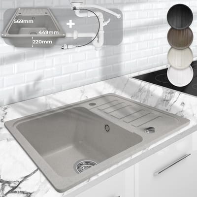 Aquamarin Spoelbak - Wasbak - Graniet - Keuken - Afdruipoppervlak - 32 x 19 x 39 cm - Grijs