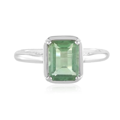 Cavill - 925 Sterling Zilver Damesring met Platina Coating - 1,86 ct Groene Fluoriet - Achthoekig Filigraan Design - Elegante Handgemaakte Ring