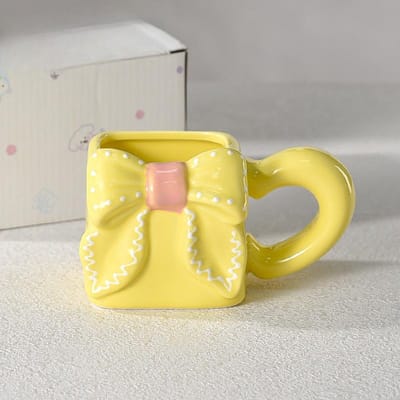 Effen Kleur Strik Vierkant Dames High Looking Mok Ontwerp Niche Keramische Koffiekop Leuke Drinkbeker 350ML
