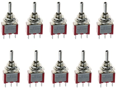 Allecto - Mini Rocker Switch - ON/OFF/ON Schakelaar - Compacte Schakelaar - 10 Stuks - Voor Dashboard en Instrumentenpaneel - Betrouwbare Schakelaars