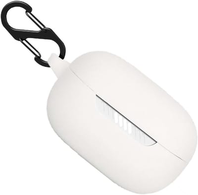 Schokbestendige Silicone Hoes voor Draadloze Oordopjes, Beschermende Case met Sleutelhanger, Geschikt voor JBL Live Free NC+ TWS (Wit)