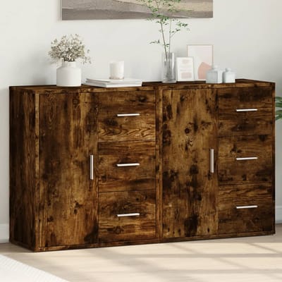 vidaXL - Dressoirs - 2 - st - 60x31x70 - cm - bewerkt - hout - gerookt - eikenkleurig