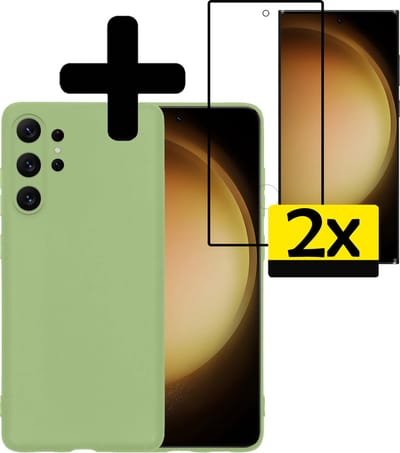 Hoesje - Met 2x Screenprotector - Geschikt voor Samsung Galaxy S23 Ultra - Sterk & Shockproof - Back Cover - Siliconen Case - Telefoon Hoes - Telefoonhoesjes - Groen