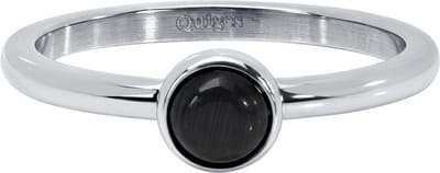 Quiges Stapelring Dames - Vulring - RVS Zilverkleurig met Natuursteen Zwart - Maat 19 - Hoogte 2mm