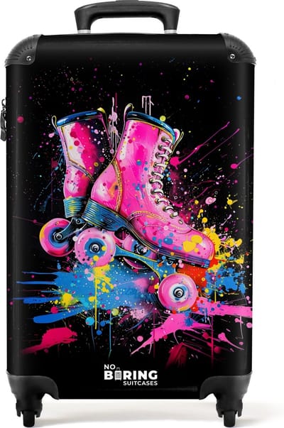NoBoringSuitcases.com® - Handbagage koffer lichtgewicht - Reiskoffer trolley - Roze rolschaatsen met verf - Rolkoffer met wieltjes - Past binnen 55x40x20 en 55x35x25