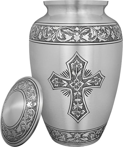 XXL As Urn - 3.5 Liter - Crematie Urn - Uniek - Voor Huisdieren of Menselijk As - Crematie As - Mini Urn - Decoratie Urn - Silver Cross