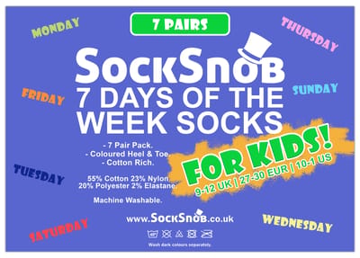 Set van 7 katoenen kindersokken voor nieuwe dagen van de week - Blauw