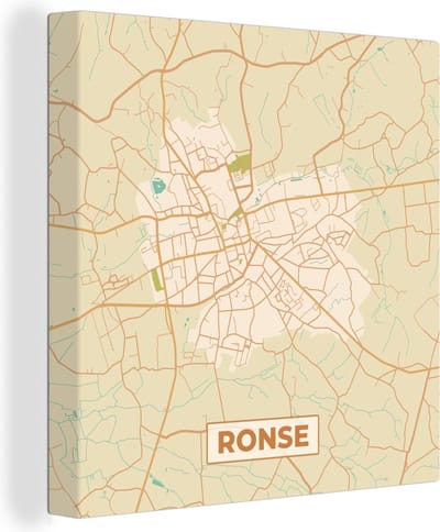 Canvas Schilderij Plattegrond - Stadskaart - Ronse - België - Kaart - 20x20 cm - Wanddecoratie