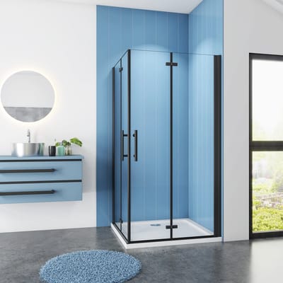 Serie Black Poppy - Douchecabine Vierkant 70x70 - Dubbele Vouwdeur - Hoekinstap - Mat Zwart - 6mm Helder Veiligheidsglas - Antikalk
