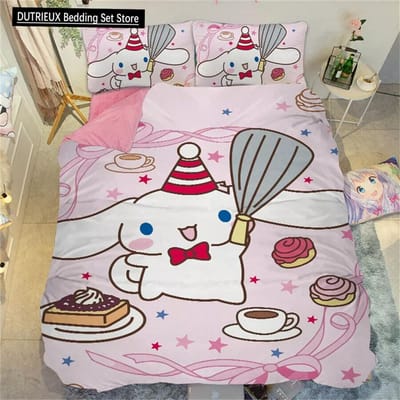 Cinnamoroll Cartoon Dekbedovertrek Kawaii Tieners Kinderen Beddengoed Collectie Schattige Dekbedhoes Polyester Twin Queen King Slaapkamer Decoratie AU Queen(210x210cm)