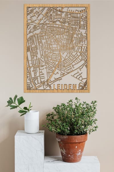 Houten Stadskaart Leiden Eikenhout 100x75cm Wanddecoratie Voor Aan De Muur City Shapes