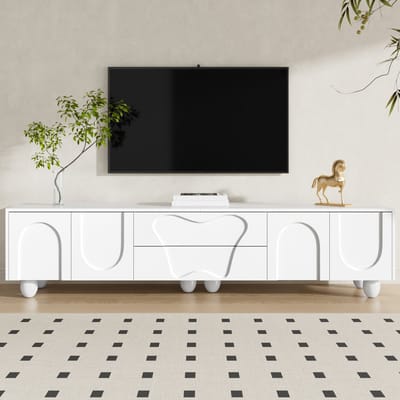 MODFU - TV-Meubel - Met Laden En Opbergruimte - Minimalistisch - Voor Woonkamer - Spaanplaat - Wit - 180 x 40 x 42 cm