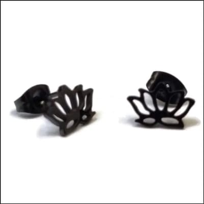 Aramat Jewels | Oorbellen | Stalen Oorbellen Bloem - Perfect Cadeau! | Lotus-Zwart-10x7mm | |7mm | Staal | Volwassenen | Verkleurd niet