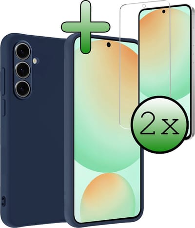 Hoesje Met 2x Screenprotector - Geschikt voor Samsung Galaxy S24 FE - Sterk & Shockproof - Back Cover - Siliconen Case - Telefoon Hoes - Donkerblauw