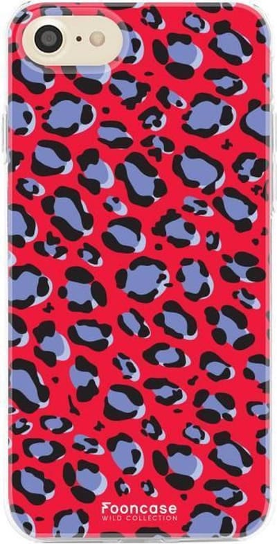 Fooncase Hoesje Geschikt voor iPhone SE (2020) - Shockproof Case - Back Cover / Soft Case - Luipaard / Leopard print / Rood