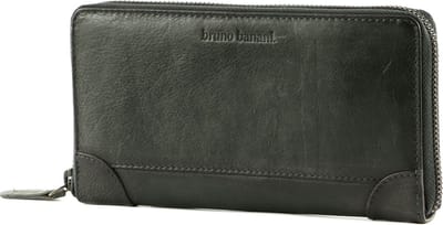 bruno banani Leren Portemonnee Zip Around Wallet Black Zwart