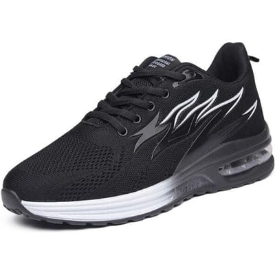 Baskets décontractées pour hommes et femmes, chaussures de sport à coussin d'air, chaussures de course à motif de flamme, chaussures légères, de sport, respirantes, antidérapantes, pour l'extérieur 38 noir