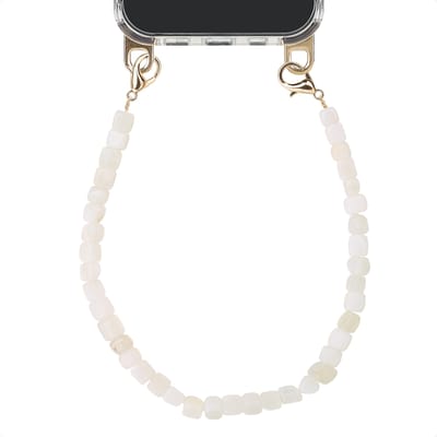 Selencia Universeel Telefoonkoord - Polskoord met Natuurstenen - Telefoon Ketting - GSM Koord - Pearl White
